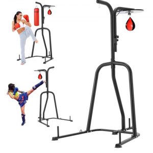 VEVOR 2 in 1 Punching Bag Stand, Steel Heavy Duty Workout Equipment, Adjustable Height Boxing Punching Bag and Speed Bag Stand, Freestanding Sandbag Rack, Holds Up to 400 lbs, for Home Gym Fitness