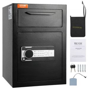 VEVOR 2.5 Cub Depository Safe, Deposit Safe with Drop Slot, Electronic Code Lock and 2 Emergency Keys, 20.27'' x 13.97'' x 13.97'' Business Drop Slot Safe for Cash, Mail in Home, Hotel, Office