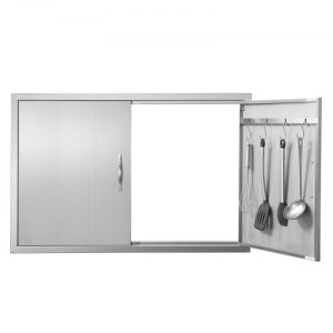 VEVOR BBQ Access Door, 39W x 26H Inch Double Outdoor Kitchen Door, Stainless Steel Flush Mount Door, Wall Vertical Door with Handles and Hooks, for BBQ Island, Grilling Station, Outside Cabinet