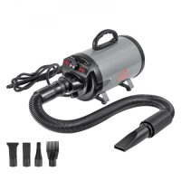 VEVOR Dog Dryer, 2800W/4.3HP Dog Blow Dryer, Pet Grooming Dryer with Adjustable Speed and Temperature Control, Pet Hair Dryer with 4 Nozzles and Extendable Hose, Grey and Black