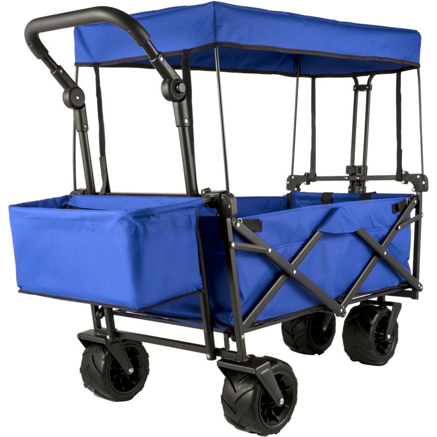 VEVOR Folding Wagon Cart Collapsible Garden Cart w/Canopy 220lbs Capacity Beach