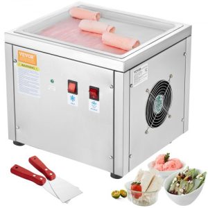 VEVOR Fried Ice Cream Roll Machine, 11" x 9.5" Stir-Fried Ice Cream Pan, Stainless Steel Rolled Ice Cream Maker with Compressor and 2 Scrapers, for Making Ice Cream, Frozen Yogurt, Ice Cream Rolls