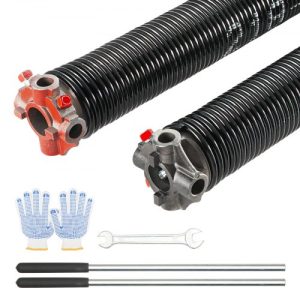 VEVOR Garage Door Torsion Springs, Pair of 0.218 x 2 x 24inch, Garage Door Springs with Non-Slip Winding Bars, 16000 Cycles, Gloves and Mounting Wrench, Electrophoresis Coated for Replacement