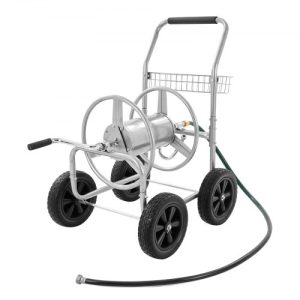 VEVOR Hose Reel Cart, Hold Up to 250 ft of 5/8'' Hose, Garden Water Hose Carts Mobile Tools with 4 Wheels, Heavy Duty Powder-coated Steel Outdoor Planting with Storage Basket, for Garden, Yard, Lawn