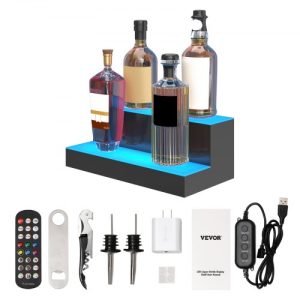 VEVOR LED Lighted Liquor Bottle Display Bar Shelf RF & App Control 16" 2-Step