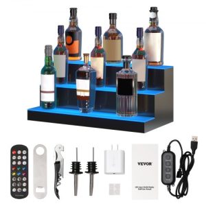 VEVOR LED Lighted Liquor Bottle Display Bar Shelf RF & App Control 24" 3-Step