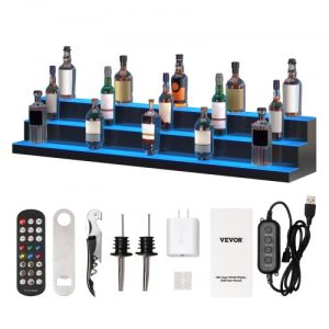 VEVOR LED Lighted Liquor Bottle Display Bar Shelf RF & App Control 60" 3-Step