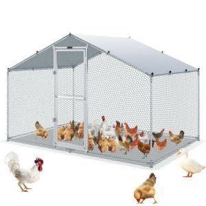 VEVOR Large Metal Chicken Coop with Run, Walkin Chicken Coop for Yard with Waterproof Cover, 6.6 x 9.8 x 6.6 ft, Peaked Roof Large Poultry Cage for Hen House, Duck Coop and Rabbit Run, Silver