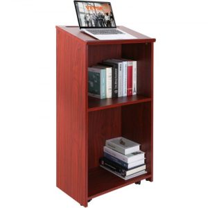 VEVOR Podium Stand, 47 inch Hostess Stand with 4 Rolling Wheels, Wood Podium with Storage Shelves and Slant Desktop, Lecterns & Podiums for Home, Office, School, Church, Brown