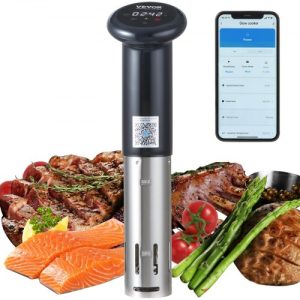 VEVOR Sous Vide Machine, Bluetooth Wi-Fi Connect App Control Sous Vide Cooker, 1200W Immersion Circulator, Digital Display Control, 86-203°F Temperature and Timer, IPX7 Waterproof, Fast Heating