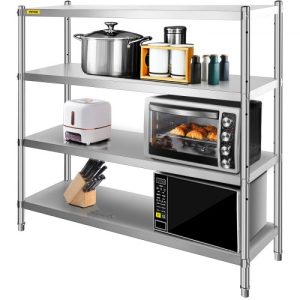 VEVOR Stainless Steel Shelving 60x18.5 Inch 4 Tier Adjustable Shelf Storage Unit Stainless Steel Heavy Duty Shelving for Kitchen Commercial Office Garage Storage 330lb Per Shelf