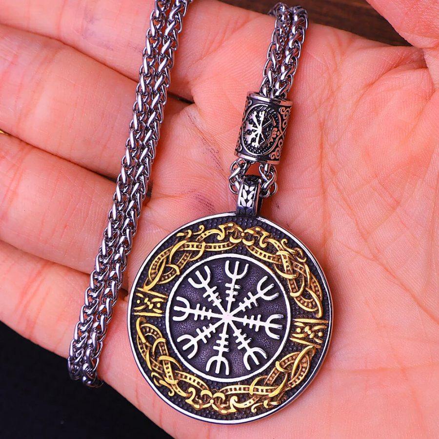 Vegvisir Stave Compass Viking Nordic Stainless Steel Pendant Necklace "The Brave Shall LIve Forever"