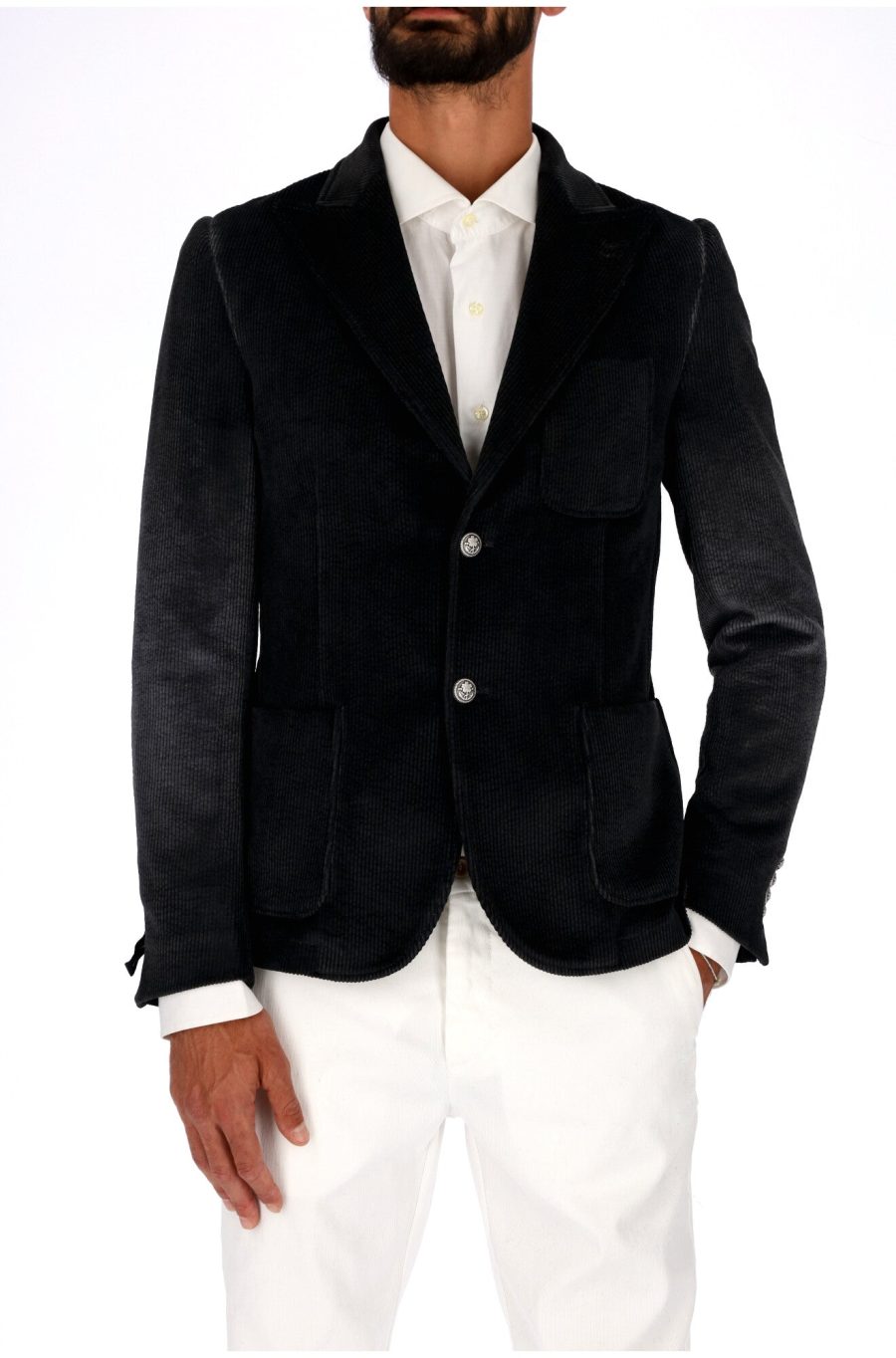 Velvet-effect single-breasted jacket with pockets for men DANIELE ALESSANDRINI G3354N991M4206 GRIGIO