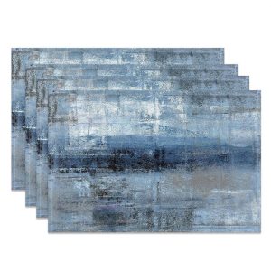 Vintage Blue Grey Abstract Art Set Of 4 Placemats - Aperturee