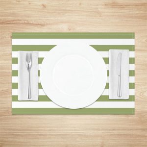 Warm Green White Stripes Dining Set Of 4 Placemats - Aperturee