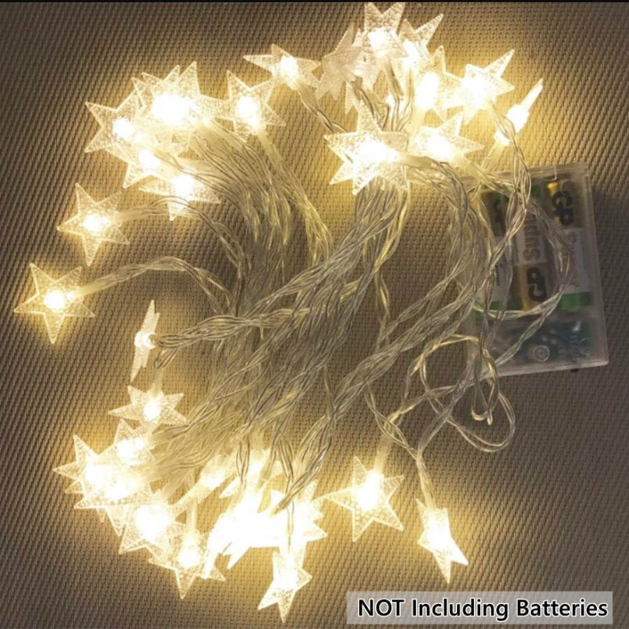 Warm White Battery Operated LED Star String Lights for Party