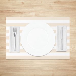 White And Beige Stripe Fabric Set Of 4 Placemats - Aperturee