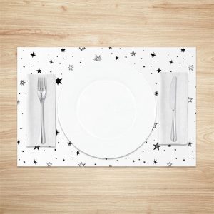 White Black Stars Seamless Fabric Set Of 4 Placemats - Aperturee