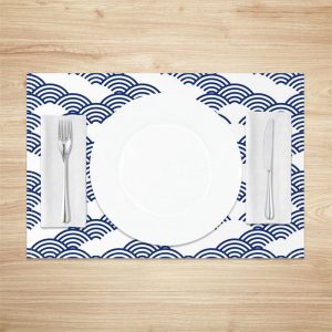 White Blue Wavy Pattern Modern Set Of 4 Placemats - Aperturee