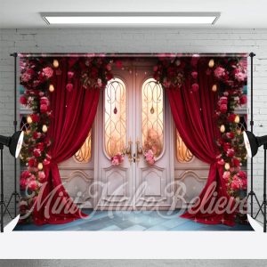 White Door Red Curtain Floral Photoshoot Backdrop - Aperturee