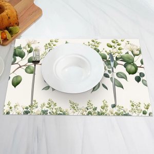 White Floral Greenery Vintage Set Of 4 Placemats - Aperturee