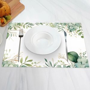 White Green Plant Leaves Spring Set Of 4 Placemats - Aperturee