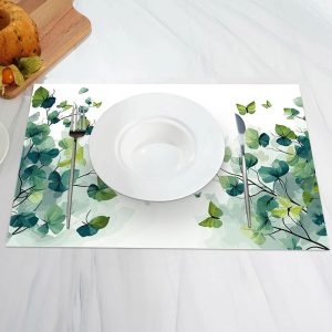 White Green Spring Natural Leaves Set Of 4 Placemats - Aperturee