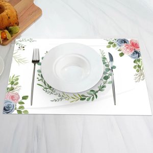 White Greenery Pink Blue Floral Set Of 4 Placemats - Aperturee