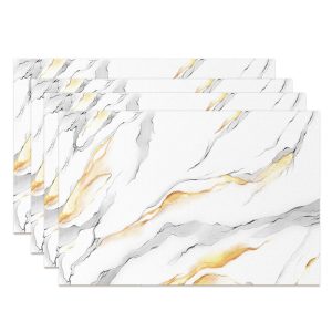 White Grey Gold Marble Modern Set Of 4 Placemats - Aperturee