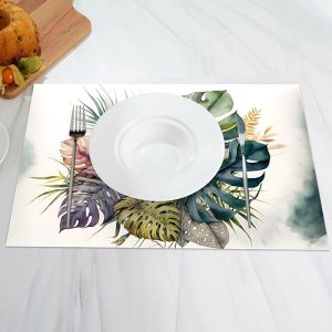 White Natural Monstera Vintage Set Of 4 Placemats - Aperturee