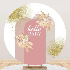 White Pink Floral Boho Round Baby Shower Backdrop - Aperturee