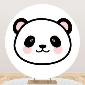 White Pink Panda Simple Round Baby Shower Backdrop - Aperturee