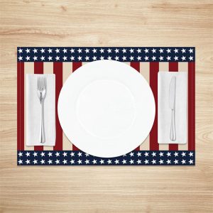 White Red Stripe Blue Star Dining Set Of 4 Placemats - Lofaris