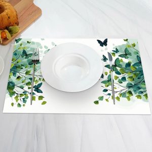 White Spring Ink Greenery Dining Set Of 4 Placemats - Aperturee