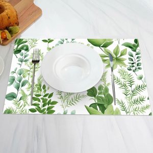 White Spring Plant Leaves Dining Set Of 4 Placemats - Aperturee