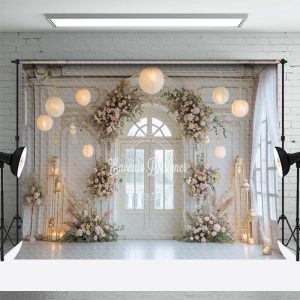 White Window Door Lantern Flower Wedding Backdrop - Aperturee