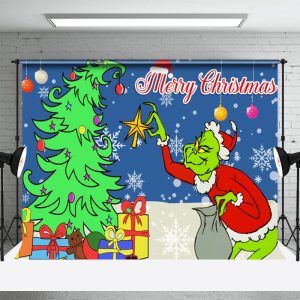 Winter Monster Snowflake Tree Christmas Backdrop - Aperturee