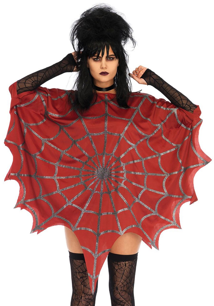 Women's Red Glitter Spiderweb Costume Poncho
