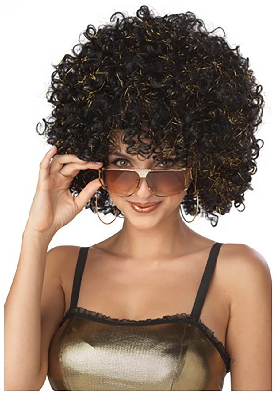 Women's Vintage Black and Gold Disco Wig