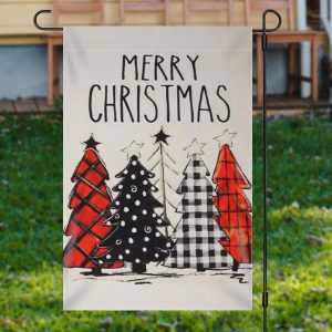 Xmas Tree Plaid Burlap Merry Christmas Garden Flag - Aperturee