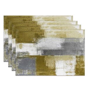 Yellow Brown Grey Mixed Vintage Set Of 4 Placemats - Aperturee