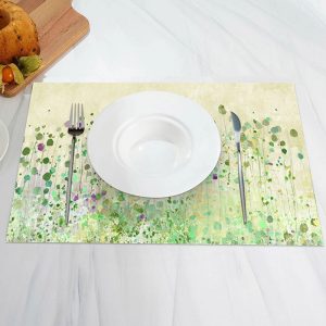 Yellow Green Leaf Vintage Spring Set Of 4 Placemats - Aperturee