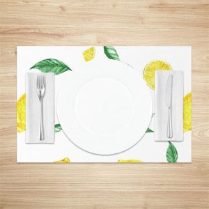 Yellow Lemon Green Leaf White Set Of 4 Placemats - Aperturee