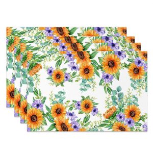 Yellow Purple Floral Seamless Set Of 4 Placemats - Aperturee