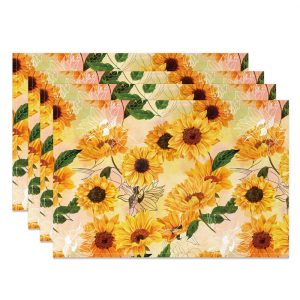 Yellow Sunfloral Warm Dining Set Of 4 Placemats - Aperturee