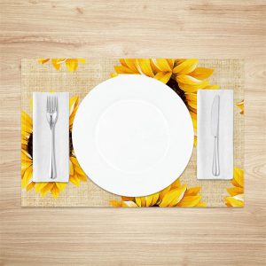 Yellow Sunflower Brown Texture Set Of 4 Placemats - Aperturee