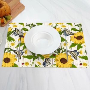 Yellow White Daisy Butterfly Line Set Of 4 Placemats - Aperturee