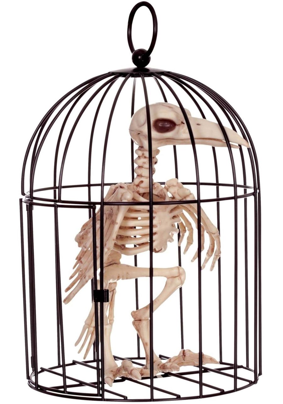 9.5-Inch Skeleton Raven in Cage