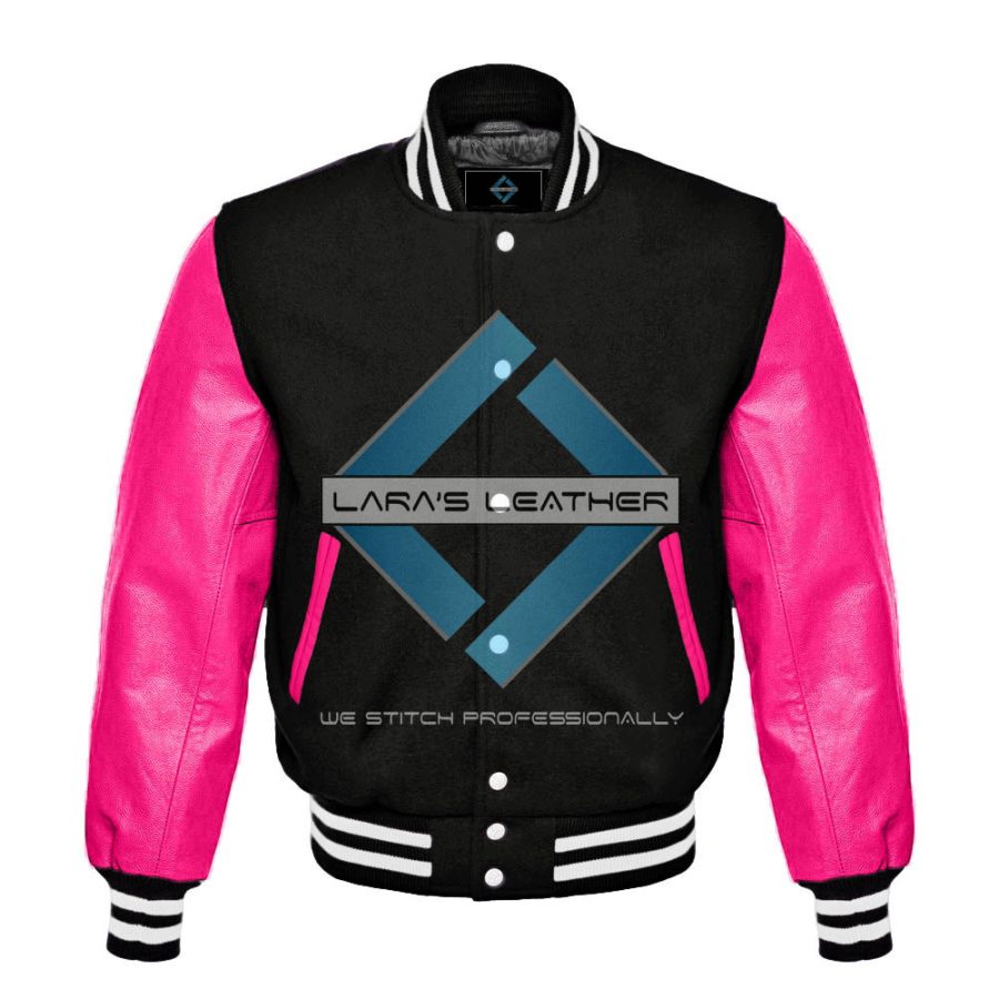 American Letterman College Varsity Jacket & Real Hot Pink Leather Sleeve XS-7XL