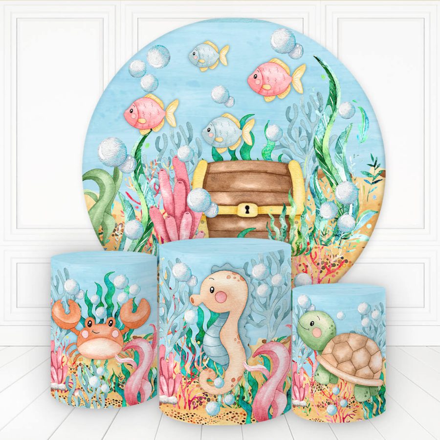 Aperturee Sea Creatures Treasure Round Birthday Backdrop Kit For Kids | Circle Background For Party | Circle Party Backdrop | Birthday Backdrop Ideas